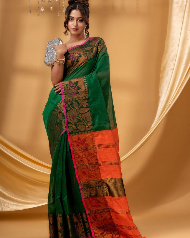 DESH BIDESH Zari Silk Cotton Taant Saree