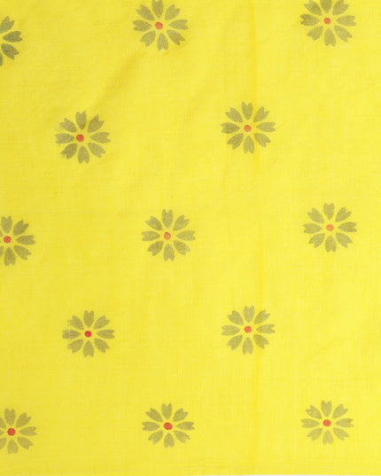 Women`s Bengal Tant Abhrak Work Design Handloom Cotton Saree With Blouse Piece (Yellow)
