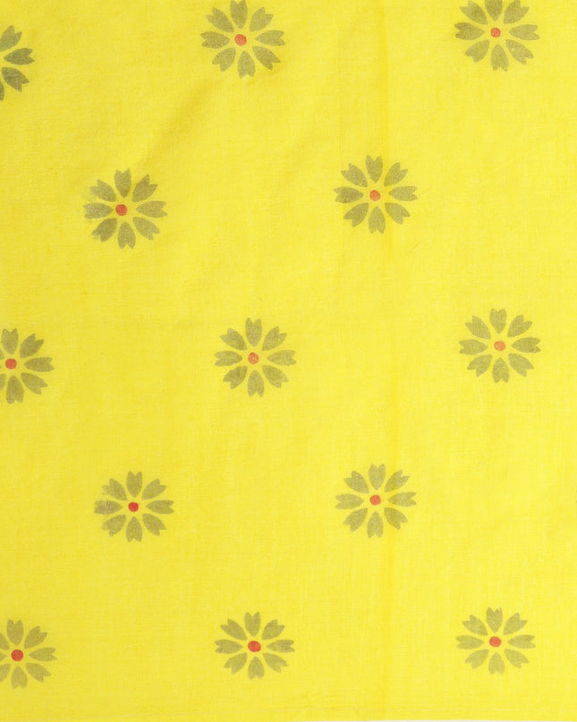 Women`s Bengal Tant Abhrak Work Design Handloom Cotton Saree With Blouse Piece (Yellow)