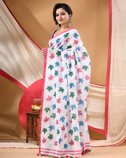 Women cotton handloom mulmul cotton sarees mul cotton sarees for women latest, Patta e Ishq design batik print bandhani malmal linen office daily, party, wear sarees for women (White)