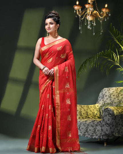 Cotton Silk Party Wear Saree Trendy Design Gulnaz Georgette Chiffon Cotton Saree (Red)
