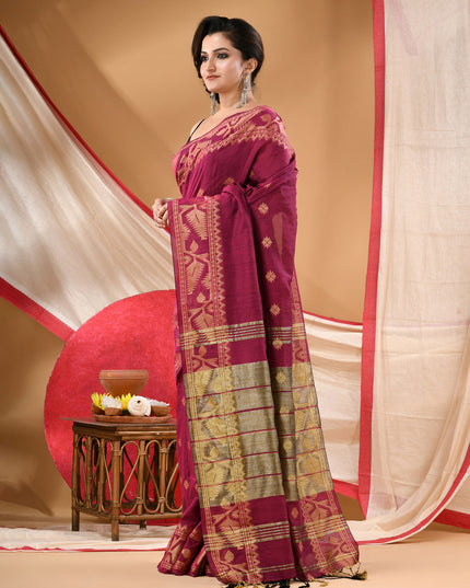 Women cotton silk tant handloom saree mysore party, wear sarees latest, design wedding, ready wear georgette chiffon saree soft silk cotton Taarini design sarees for women (Pink)