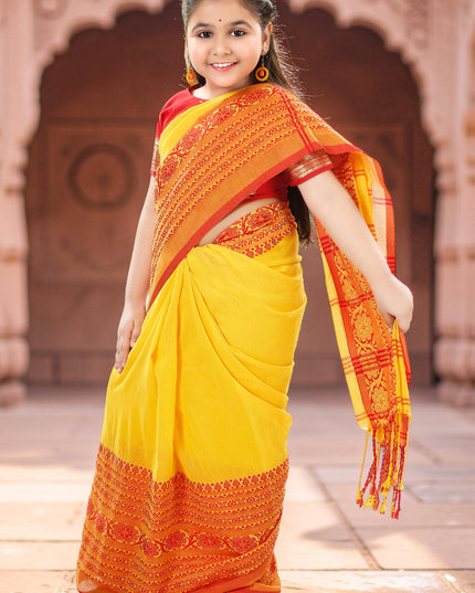 Kids wear girls Pure cotton saree Handloom Soft Kids ethnic wear girls Saree kids dress Saree for Kid Set for 5-10 Years Old
