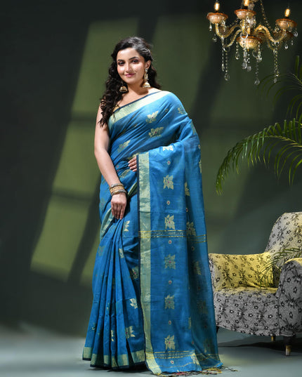 Cotton Silk Party Wear Saree Trendy Design Gulnaz Georgette Chiffon Cotton Saree (Royal Blue)