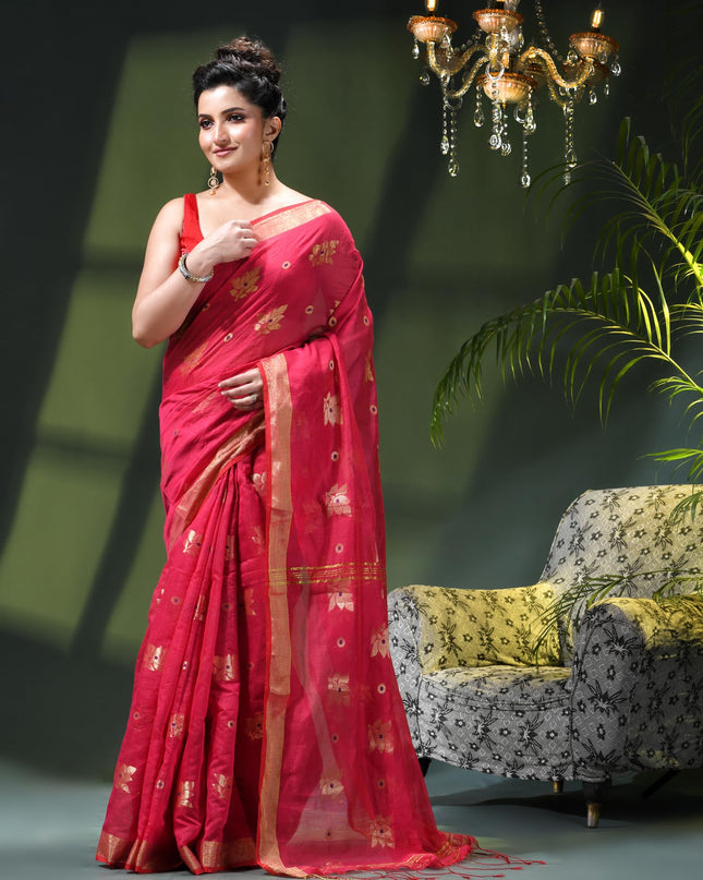 Cotton Silk Party Wear Saree Trendy Design Gulnaz Georgette Chiffon Cotton Saree (Pink)