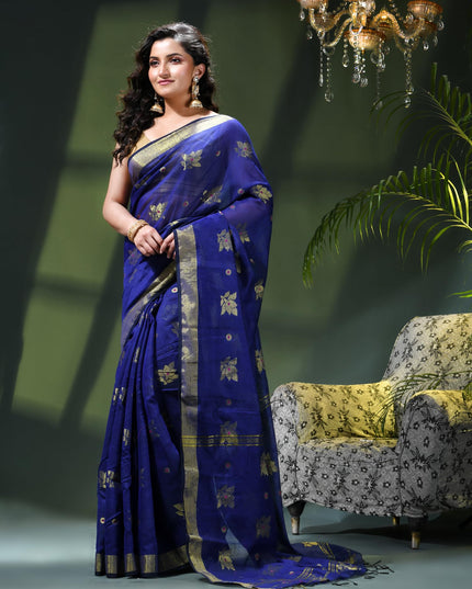 Cotton Silk Party Wear Saree Trendy Design Gulnaz Georgette Chiffon Cotton Saree (Dark Blue)