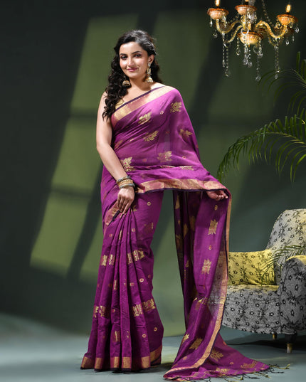 Cotton Silk Party Wear Saree Trendy Design Gulnaz Georgette Chiffon Cotton Saree (Purple)