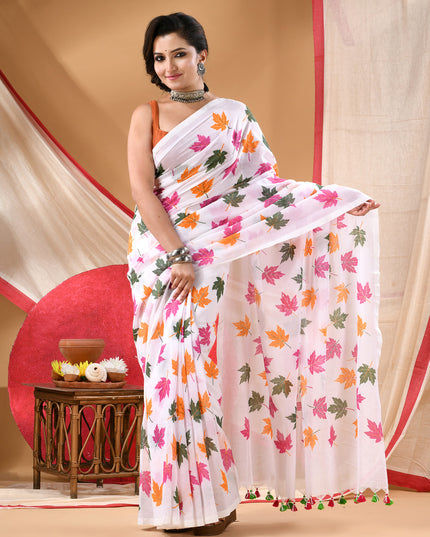 Women cotton handloom mulmul cotton sarees mul cotton sarees for women latest, Patta e Ishq design batik print bandhani malmal linen office daily, party, wear sarees for women (Pink)