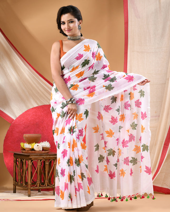 Women cotton handloom mulmul cotton sarees mul cotton sarees for women latest, Patta e Ishq design batik print bandhani malmal linen office daily, party, wear sarees for women (Pink)
