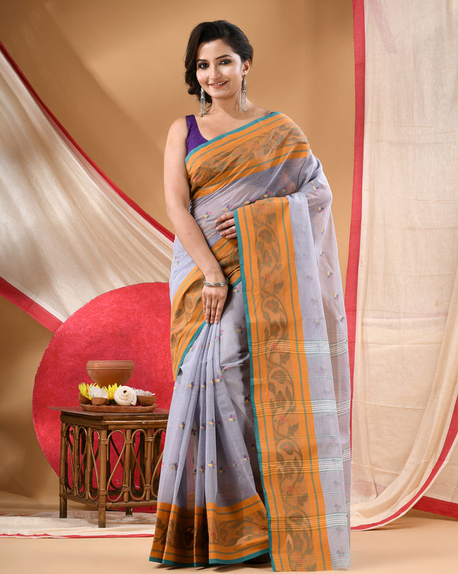 Women Tant cotton saree for woman party, wear handloom sarees for women cotton georgette chettinad cotton silk sarees for women latest, Vasantika design (Grey)