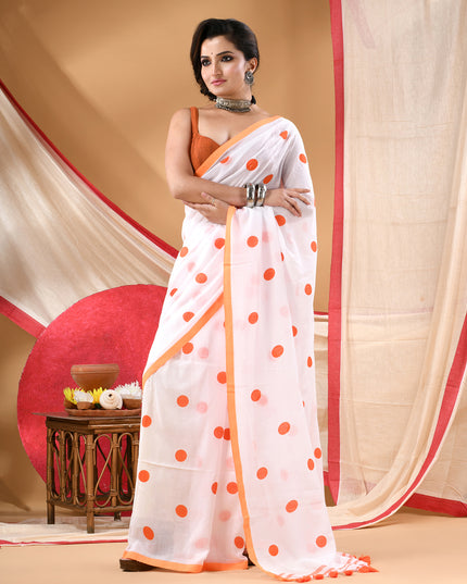 Women cotton silk tant handloom saree mysore party wear sarees latest design wedding handloom  sarees for women latest (Orange)