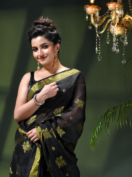 Cotton Silk Party Wear Saree Trendy Design Gulnaz Georgette Chiffon Cotton Saree (Black)