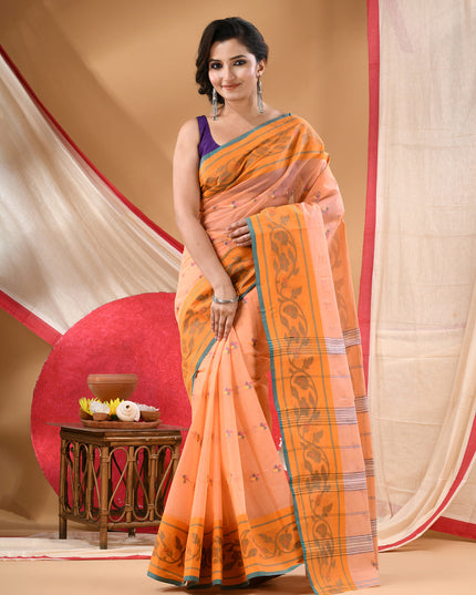 Women Tant cotton saree for woman party, wear handloom sarees for women cotton georgette chettinad cotton silk sarees for women latest, Vasantika design (Orange)
