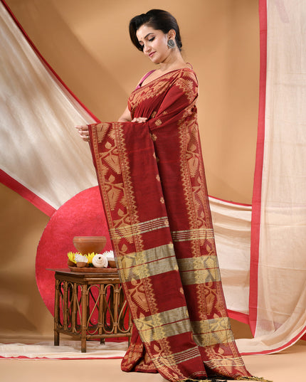 Women cotton silk tant handloom saree mysore party, wear sarees latest, design wedding, ready wear georgette chiffon saree soft silk cotton Taarini design sarees for women (Red)