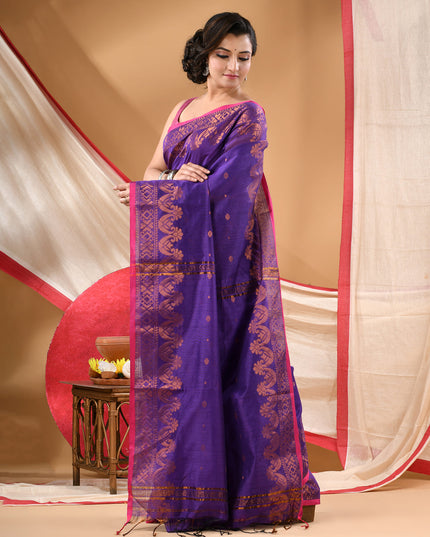 Women cotton silk tant handloom saree mysore party, wear sarees latest, design wedding, kanjivaram georgette chiffon saree soft silk cotton Senzia design sarees for women (Lavender)