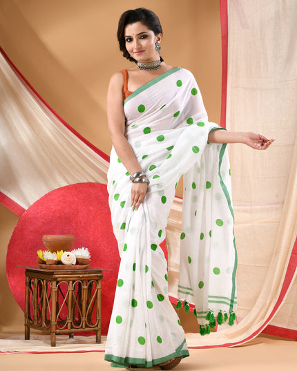 Women cotton silk tant handloom saree mysore party wear sarees latest design wedding handloom  sarees for women latest (Green)