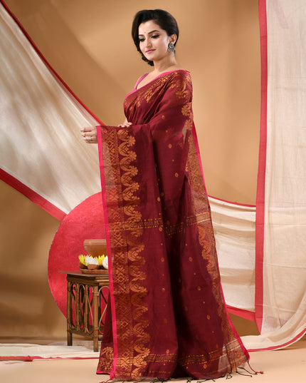 Women cotton silk tant handloom saree mysore party, wear sarees latest, design wedding, kanjivaram georgette chiffon saree soft silk cotton Senzia design sarees for women (Brown)