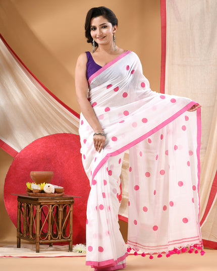Women cotton silk tant handloom saree mysore party wear sarees latest design wedding handloom  sarees for women latest (Pink)