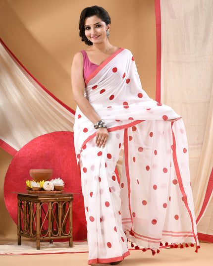 Women cotton silk tant handloom saree mysore party wear sarees latest design wedding handloom  sarees for women latest (Red)