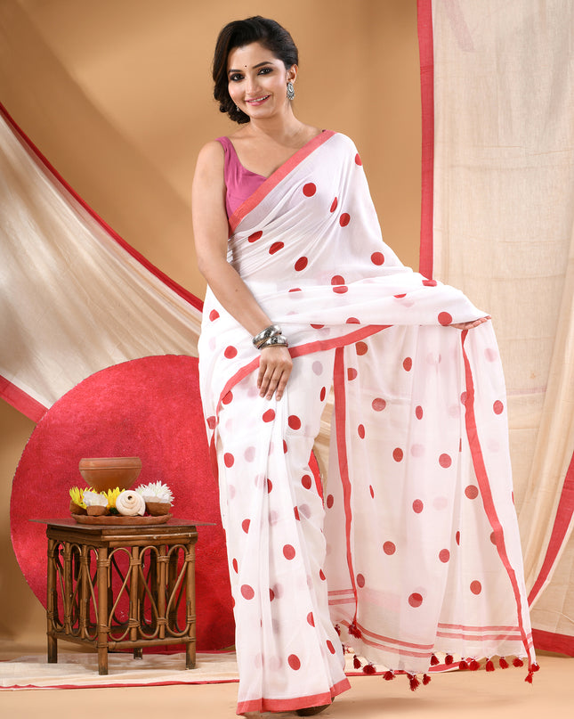Women cotton silk tant handloom saree mysore party wear sarees latest design wedding handloom  sarees for women latest (Red)