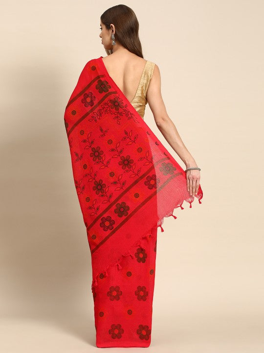 DESH BIDESH Floral Pure Cotton Taant Saree