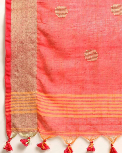 DESH BIDESH Orange & Beige Geometric Design Pure Cotton Taant Saree