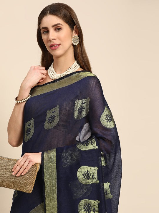 DESH BIDESH Ethnic Motifs Zari Taant Saree