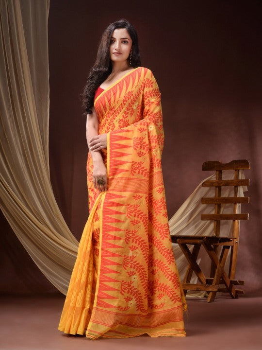 Exquisite Floral Woven Pure Cotton Jamdani Saree for Women