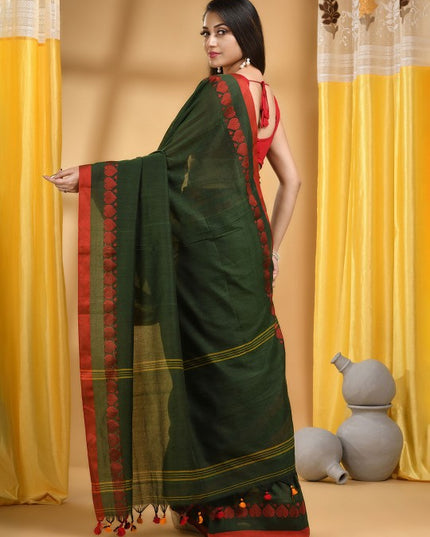 DESH BIDESH Bengali Zari Pure Cotton Handloom Taant Saree