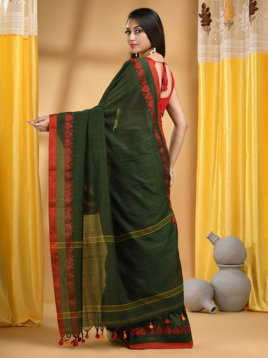 DESH BIDESH Bengali Zari Pure Cotton Handloom Taant Saree