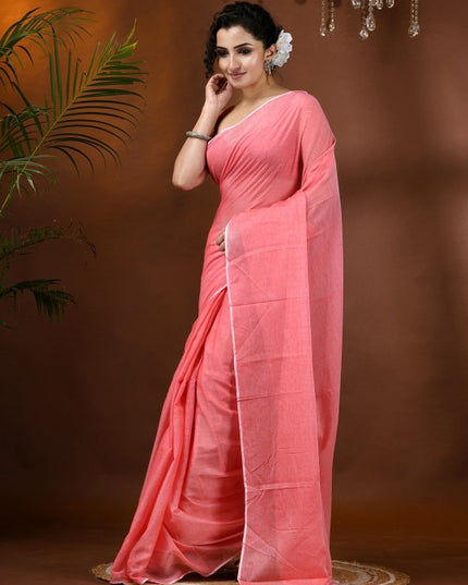 DESH BIDESH Solid Soft Mulmul Cotton Saree with Elegant Solid Border