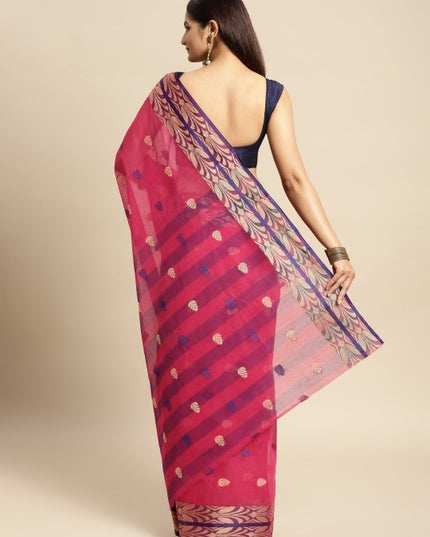 DESH BIDESH Pink Ethnic Motifs Pure Cotton Taant Saree