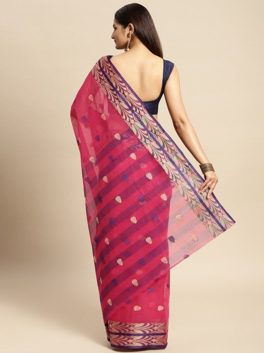 DESH BIDESH Pink Ethnic Motifs Pure Cotton Taant Saree