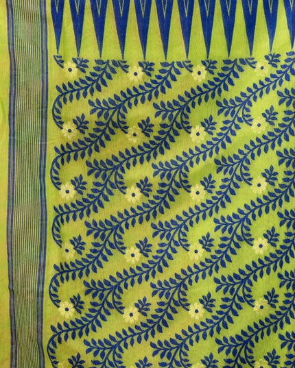 DESH BIDESH Pink-Green Pure Cotton Jamdani Saree: Elegant Woven Border Design