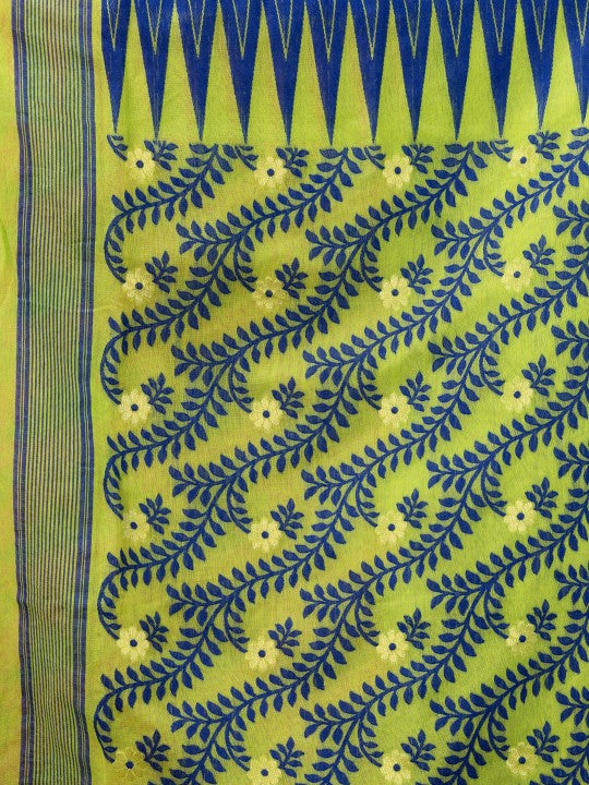 DESH BIDESH Pink-Green Pure Cotton Jamdani Saree: Elegant Woven Border Design