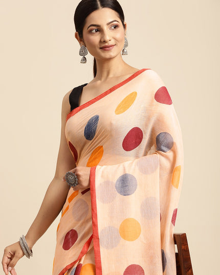 Off White & Maroon Geometric Print Pure Cotton Taant Saree
