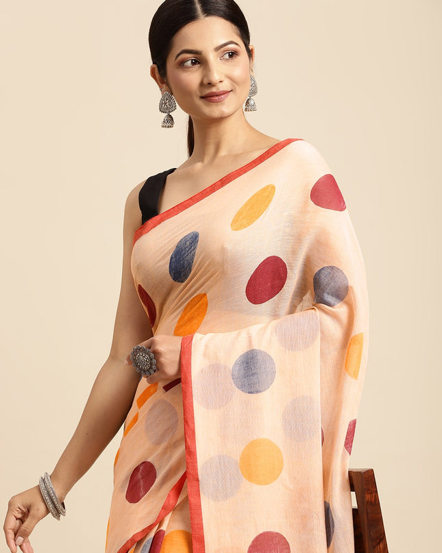 Off White & Maroon Geometric Print Pure Cotton Taant Saree