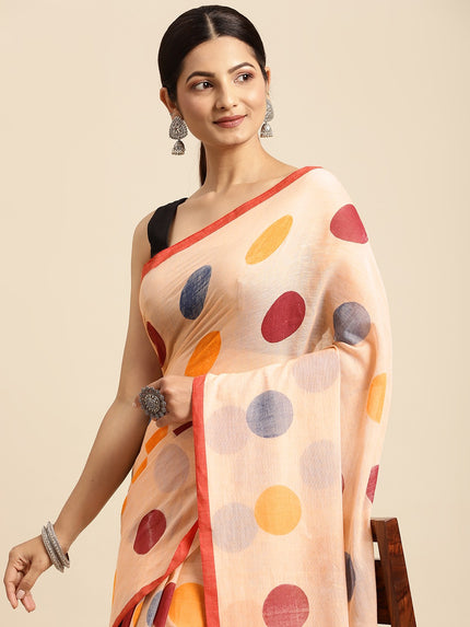 Off White & Maroon Geometric Print Pure Cotton Taant Saree
