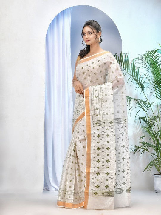 DESH BIDESH Printed Ethnic Motifs Pure Cotton Taant Saree