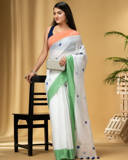 DESH BIDESH Women's Luxurious Pure Handloom Cotton Saree with Unstitched Blouse Piece