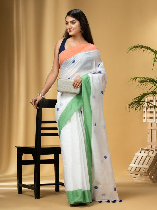 DESH BIDESH Women's Luxurious Pure Handloom Cotton Saree with Unstitched Blouse Piece