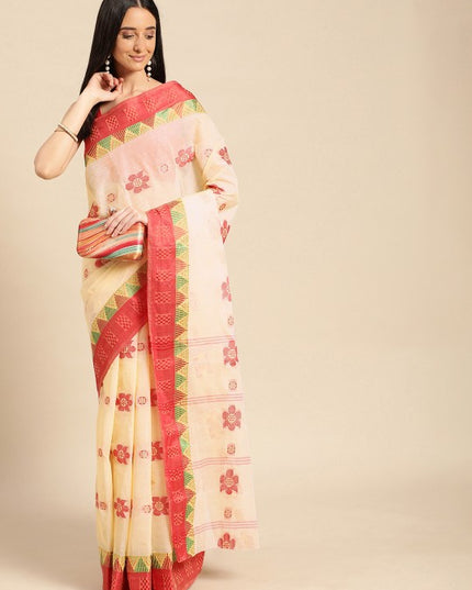 DESH BIDESH Ethnic Motifs Pure Cotton Taant Saree