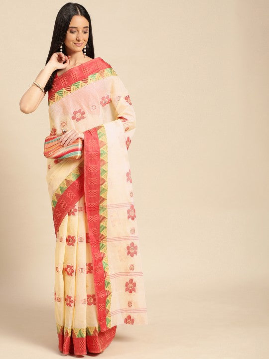 DESH BIDESH Ethnic Motifs Pure Cotton Taant Saree