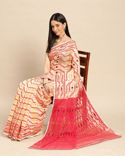 DESH BIDESH Woven Design Pure Cotton Jamdani Saree