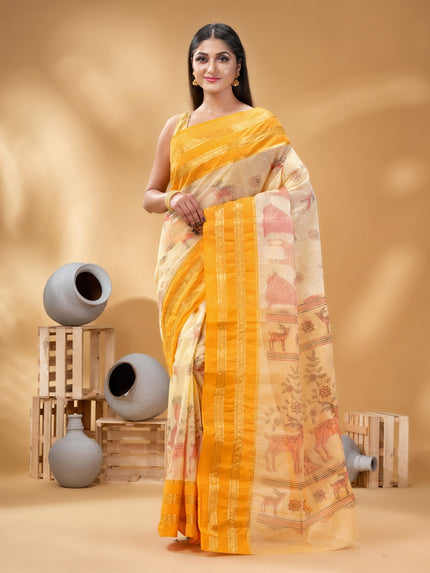 DESH BIDESH Ethnic Motifs Printed Zari Pure Cotton Taant Saree