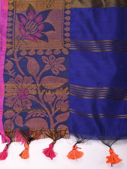 DESH BIDESH Floral Woven Dsign Zari Silk Cotton Taant Saree