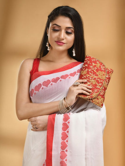 DESH BIDESH Cotton Woven Heart Design Taant Saree