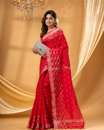 DESH BIDESH Ethnic Motifs Woven Design Zari Silk Cotton Ready To Wear Taant Saree