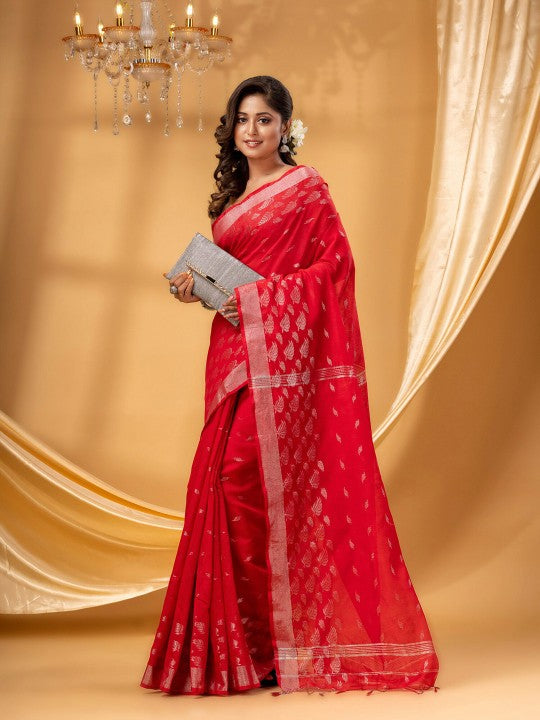 DESH BIDESH Ethnic Motifs Woven Design Zari Silk Cotton Ready To Wear Taant Saree