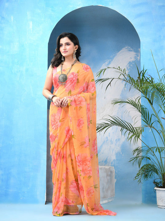 DESH BIDESH Floral Bandhani Saree